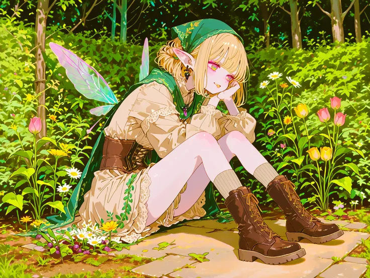 (748cmstyle,ima_AI123,) Tooth faèrie princess. She has tall, thin miniature physique. She has holographic dragonfly wings. She has pale ivory skin and long pointy elf ears. Her eyes are sky-blue. She has longest floor-length golden-blonde ringlet hairstyle...