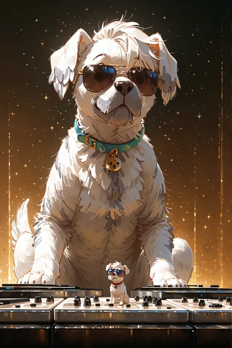 DJ, miniature schnauzer with sunglasses, music, Music, extremely High Quality Art , High Quality Art , High Quality Oil Paintings, Detailed works, Detailed Acrylic Painting, VERY DEFINITION PAINTING