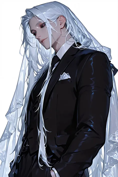 (Masterpiece Level:1.2, Highest Quality), 
(Meticulously Detailed CG, Ultra-Detailed), 
(Extremely Detailed and Beautiful:1.1), (Perfect detail:1.1), cowboy shot,
Solo, Only one boy, (white translucent veil:1.2, (black Sclera. white pupils, stardust pupils...