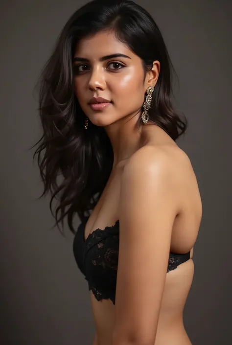 Kalyani priyadarshan in black lingerie,  stockings , full body