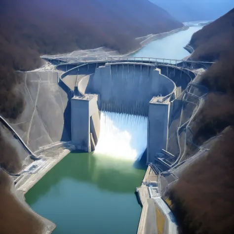 8k,Ultra Hi-Res:high resolution images、(realistic expression:1.5),Toyama Prefecture、(the huge Kurobe dam that was completed:1.5)、(The elegance and treatment of Kurobe Dam:1.5),(The huge Kurobe Arch Dam that was completed:1.5),(It flows like fog from the 18...