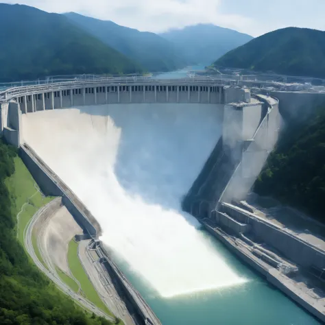 8k,Ultra Hi-Res:high resolution images、(realistic expression:1.5),Toyama Prefecture、(the huge Kurobe dam that was completed:1.5)、(The elegance and treatment of Kurobe Dam:1.5),(The huge Kurobe Arch Dam that was completed:1.5),(It flows like fog from the 18...