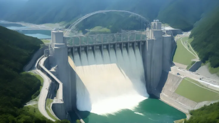 8k,Ultra Hi-Res:high resolution images、(realistic expression:1.5),Toyama Prefecture、(the huge Kurobe dam that was completed:1.5)、(The elegance and treatment of Kurobe Dam:1.5),(The huge Kurobe Arch Dam that was completed:1.5),(It flows like fog from the 18...