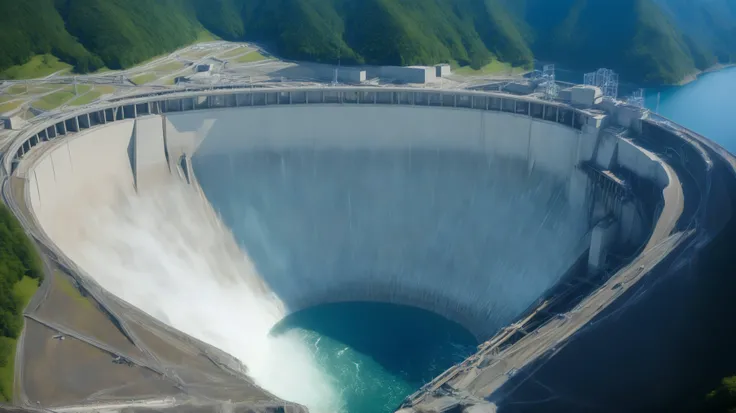 8k,Ultra Hi-Res:high resolution images、(realistic expression:1.5),Toyama Prefecture、(the huge Kurobe dam that was completed:1.5)、(The elegance and treatment of Kurobe Dam:1.5),(The huge Kurobe Arch Dam that was completed:1.5),(It flows like fog from the 18...