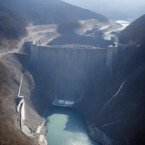 8k,Ultra Hi-Res:high resolution images、(realistic expression:1.5),Toyama Prefecture、(the huge Kurobe dam that was completed:1.5)、(The elegance and treatment of Kurobe Dam:1.5),(The huge Kurobe Arch Dam that was completed:1.5),(It flows like fog from the 18...