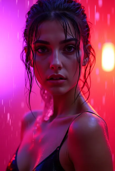 a woman in a colorful neon-lit fashion portrait, beautiful detailed eyes, beautiful detailed lips, long eyelashes, intricate hairstyle, vibrant neon colors, dramatic lighting, high fashion outfit, cinematic composition, photorealistic, 8K, hyper detailed, ...