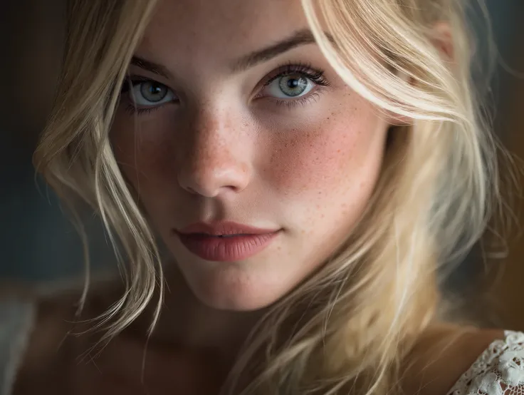 Blonde angel woman, photo-realistic, raw photo, hyperrealism, photography, shot with a Sony a7S Ill with Sony FE 50mm f/1.4 ZA lens