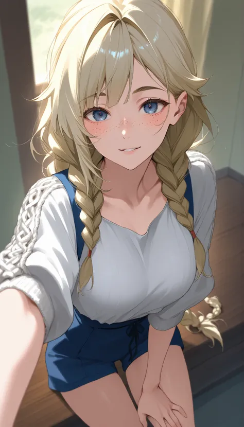score_9, score_8_up, score_7_up、Anime、masterpiece、mhGemma、The blond haired、long hair、touch tall ponytail、braids、Blue eyes、freckles