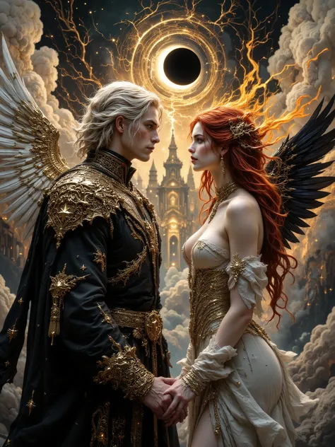 Photorealistic, HDR, ray tracing, studio lighting, super detailed, ultra-high resolution, best illustrations, 32k, an ancient luxurious temple, dynamic lights, shiny, glitter, balanced and vivid impressionist style symbolizing harmony of opposites and spir...