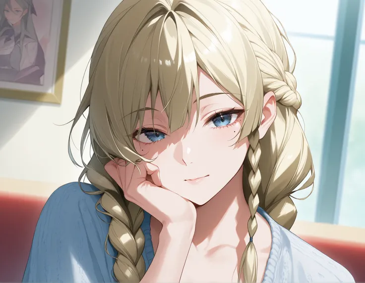 score_9, score_8_up, score_7_up、Anime、masterpiece、mhGemma、The blond haired、long hair、touch tall ponytail、braids、Blue eyes、mole under eye