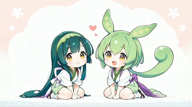 Tohoku Zunko,zundamon,two girls behind,high resolution,smile,smile ヤン,Highest Quality,full body view