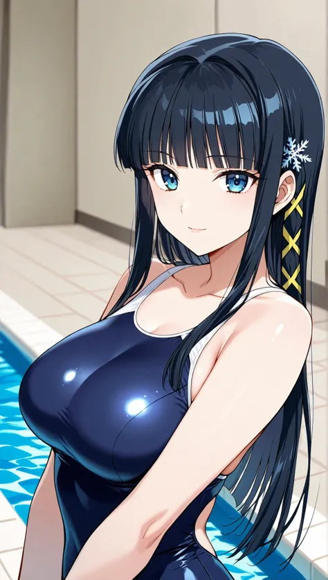 [[miyuki250219]],1lady, beauty, glossy lips,Rouge,detail eyes,dynamic angle,(poolside:1.3)

shiba miyuki, black hair,long hair, blunt bangs, eyebrows visible through hair, blue eyes, snowflake hair ornament, yellow x hair ornament,school swim suit, , ,(lar...