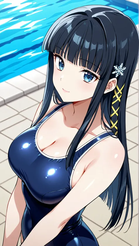 [[miyuki250219]],1lady, beauty, glossy lips,Rouge,detail eyes,dynamic angle,(poolside:1.3)

shiba miyuki, black hair,long hair, blunt bangs, eyebrows visible through hair, blue eyes, snowflake hair ornament, (yellow x hair ornament:1.3),school swim suit, ,...