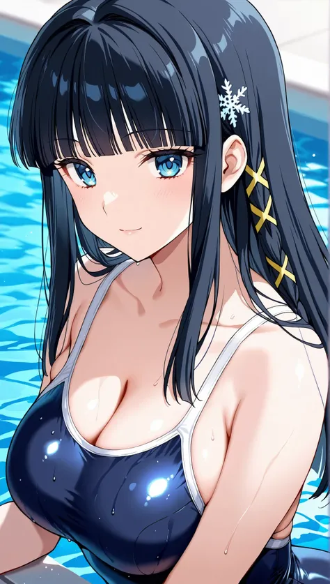 [[miyuki250219]],1lady, beauty, glossy lips,Rouge,detail eyes,dynamic angle,(poolside:1.3)

shiba miyuki, black hair,long hair, blunt bangs, eyebrows visible through hair, blue eyes, snowflake hair ornament, (yellow x hair ornament:1.3),school swim suit, ,...