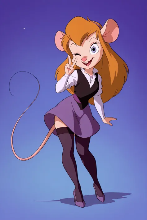 masterpiece, amazing quality, best quality, ultra-detailed, 8K, illustration, clear skin, ultra-detailed-eyes, soft skin, very awa, very as2, soft body, 1990s \(style\), official art, ga_ha, 1girl, blue eyes, long hair, animal ears, mouse, tail, hair ornam...
