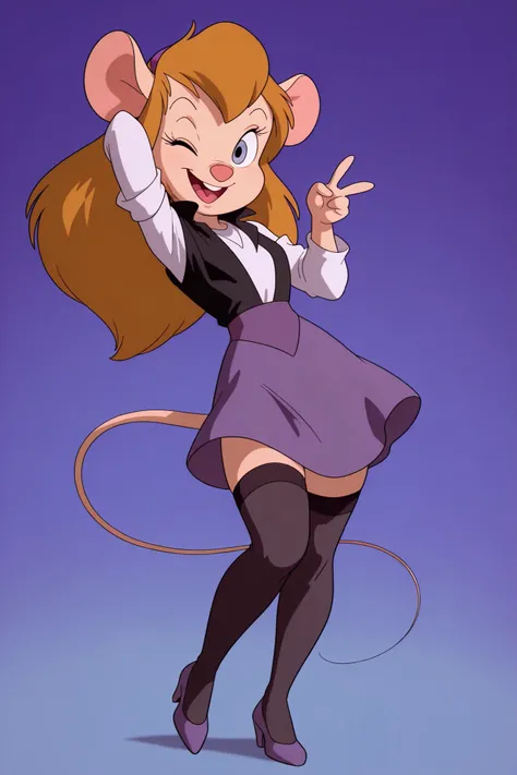 masterpiece, amazing quality, best quality, ultra-detailed, 8K, illustration, clear skin, ultra-detailed-eyes, soft skin, very awa, very as2, soft body, 1990s \(style\), official art, ga_ha, 1girl, blue eyes, long hair, animal ears, mouse, tail, hair ornam...