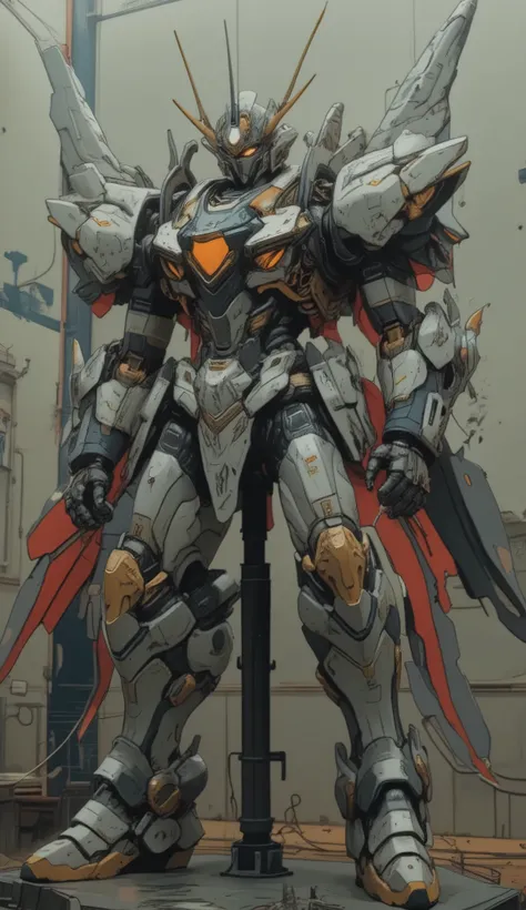 robot with big wings、holding a gun, Action Figure Mecha, Japanese Mecha, Konami Mecha , Mech Suit, Mecha Robot Details , A giant mecha robot, Kato Haruhisa　Seimitsu, Gundamスタイル,  giant anime mecha , animated robot mixed with organic matter, full body、Close...