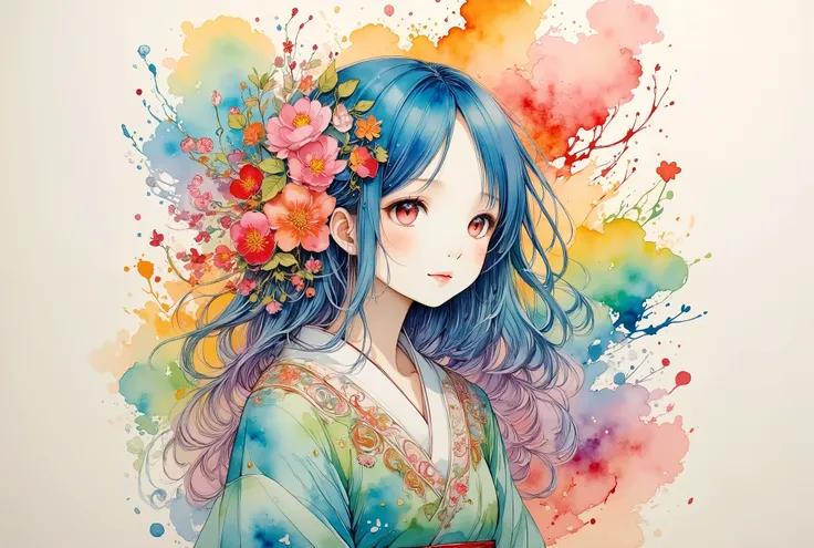 (Harry Clarke (Harry Clarkee) style:0.5),(Santiago Carsoso Style:0.7),
1 girl,
BREAK Flower Background,(Floral foreground:1.6),( blurred background:1.7),from_side,人物をmiddle心とした構図,Look up ,(Picture:1.4),(actually:1.5),middle_shooting,stare at the audience,(...