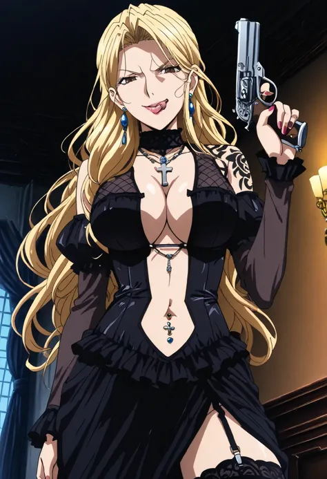 ((masterpiece)),(((best quality))),((ultra-detailed)),((illustration)),((disheveled hair)),((frills)),(1 girl),(solo), Lihtel \( Samayou Midara na Lunatics\),blonde hair,brown eyes,(anime coloring , anime screencap:1.2),(European Aristocrat Style:1.2),matu...