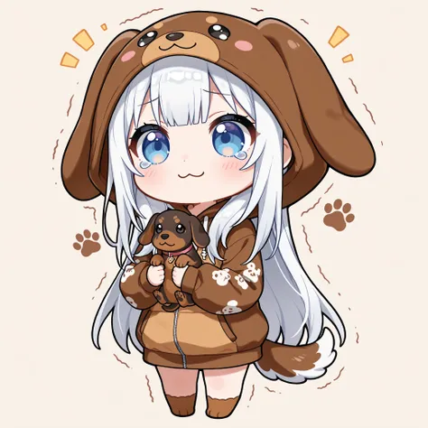(masterpiece), (best quality), chibi, stylized, around 2.5 to 3 heads tall, small body, proportionally big head, official art style, thick outlines, clean lines, vibrant colors, cute, expressive,
1 (chibi girl),(solo),white hair,long hair,straight hair,blu...