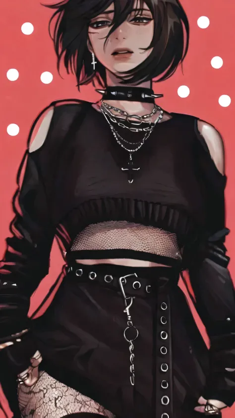 (masterpiece, best quality:1.2), intricate details, han sooyoung, 1girl, necklace, bangs, leather jacket, long sleeves, thighhighs, solo