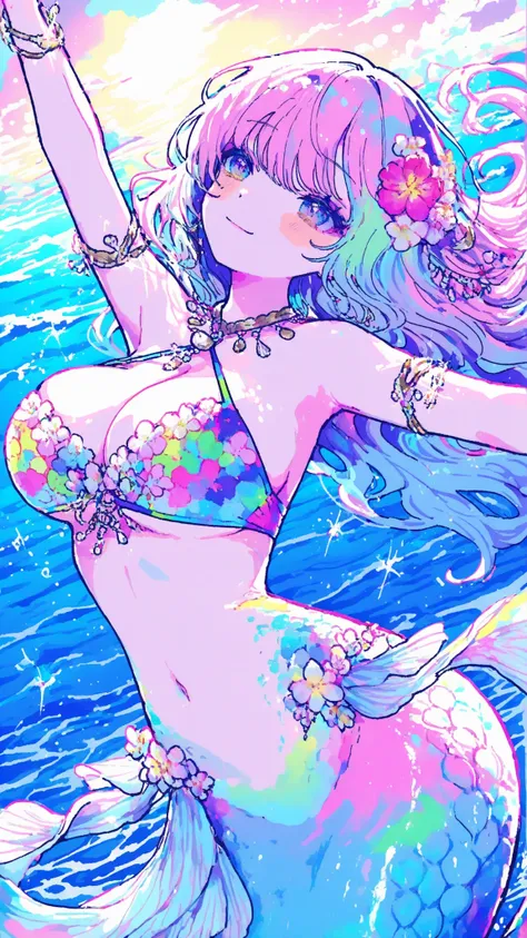 mermaid,in the ocean, dance,grace,womanhood,1girl,,,swimsuit,BIG BREASTS,sexy,colorful,acrobat,action,dynamic,anime,masterpiece,Highest Quality,Great Quality,Extremely Beautiful,Newest,