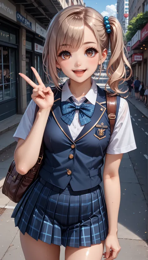 masterpiece, top-quality, ultra-high resolution, ultra detailed, detailed face, detailed eyes, beautiful, illustration, colorful, babyface, cute face:1.2, super detailed skin, shiny skin, 
looking at viewer, 1 girl, high school girl, 
middle hair, side pon...