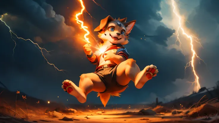 dog、jump、lightning