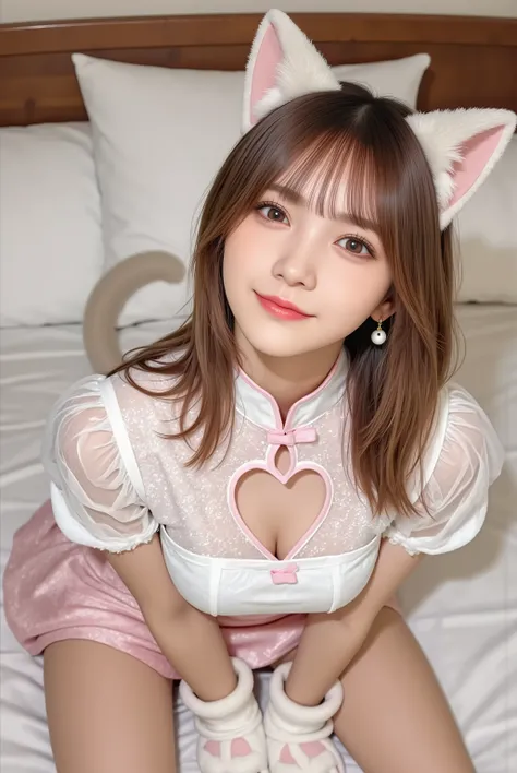 photorealistic, real human, cozy bedroom or neutral studio, white sheets and pillows,
DSLR 85mm, shallow depth of field, filmic color grading,
solo portrait, one woman only, 1girl, no other people, no animals,
stunning 20-year-old woman, long chest-lengt...