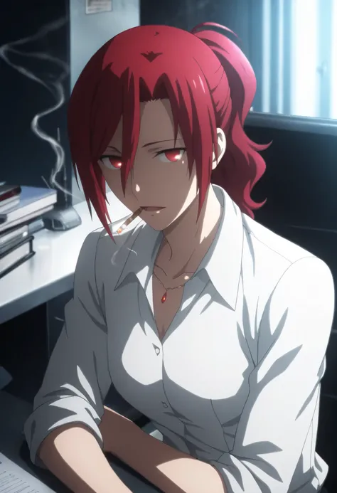 <lora:KnK_aozaki_toukoXLIllustrious001>,
masterpiece,best quality,good quality,newest,
office,glitter,
light smile, light open mouth,
looking at viewer,
solo,
anime coloring,
aozaki_touko\(kara_no_kyoukai\),1girl,red hair,ponytail,red eyes,
(small breasts)...