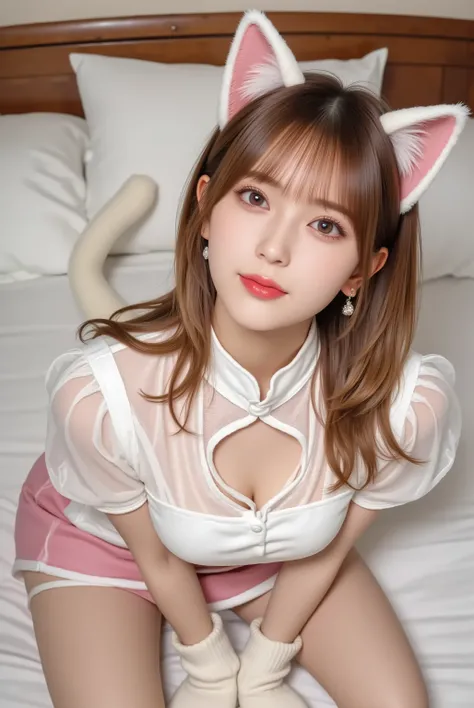 photorealistic, real human, cozy bedroom or neutral studio, white sheets and pillows,
DSLR 85mm, shallow depth of field, filmic color grading,
solo portrait, one woman only, 1girl, no other people, no animals,
stunning 20-year-old woman, long chest-lengt...