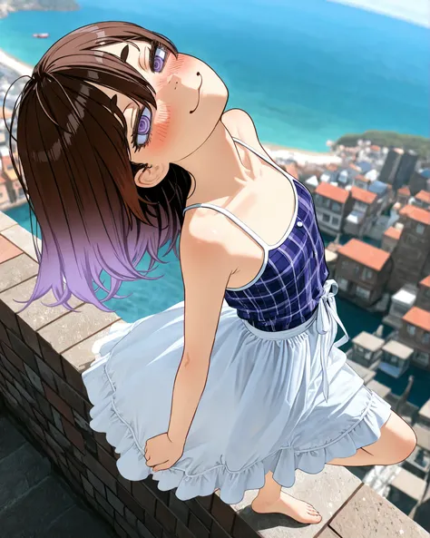 ((Tatsuki Fujimoto style)), ((Masterpiece)), ((best quality, amazing quality)), ((very aesthetic, absurdres, newest)), ((detailed background, negative space, blurry background, depth of field, Asymmetrical background)), (dynamic angle, wide shot, from abov...