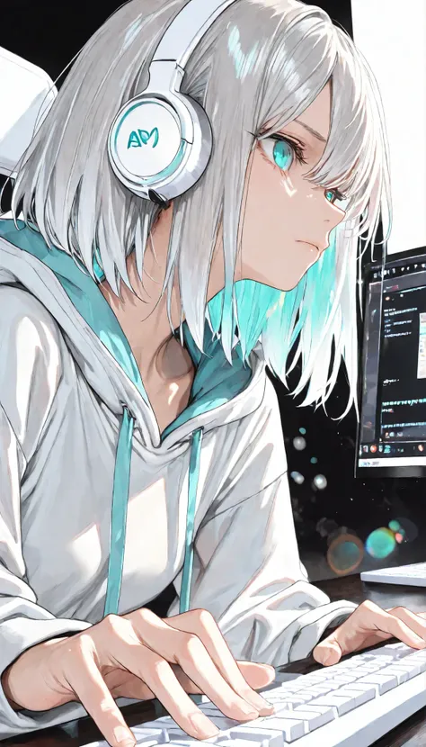 ((masterpiece:1.5、8k、2.5D、PORTRAIT、very detailedなCG、very detailed、Dramatic light、particle effect、Dynamic Effects、Depth of Boundary、Cinematic Light、lens flare、ray tracing、table top、Semi-Realistic、Ultra High Definition:1.2))
((1girl, gray hair、aqua inner col...