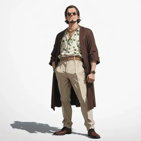 (male), (middle aged man), (masculine man), (athletic body), (brown eyes), (brown hair), (big nose), (full goatee), (solo), (single character), (full body version), (white background), (no background), (highly detailed), (shadow), (natural light), (detaile...