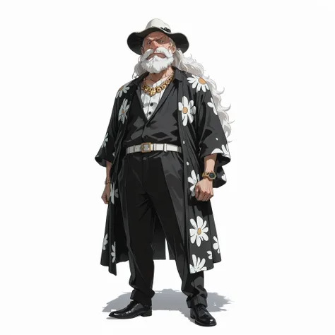 (male), (old man), (masculine man), (athletic body), (brown eyes), (white long hair), (big nose), (full beard), (solo), (single character), (full body version), (white background), (no background), (highly detailed), (shadow), (natural light), (detailed ou...