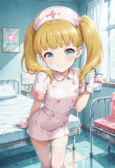 Score_9, score_8_up, score_7_up, source_anime, mary cochran, solo, twintails, blonde hair, aqua eyes, petit, flat chest, (best quality), (high quality), {masterpiece}, extremely delicate and beautiful, ultra-detailed, beautiful detailed eyes, nurse, nurse ...