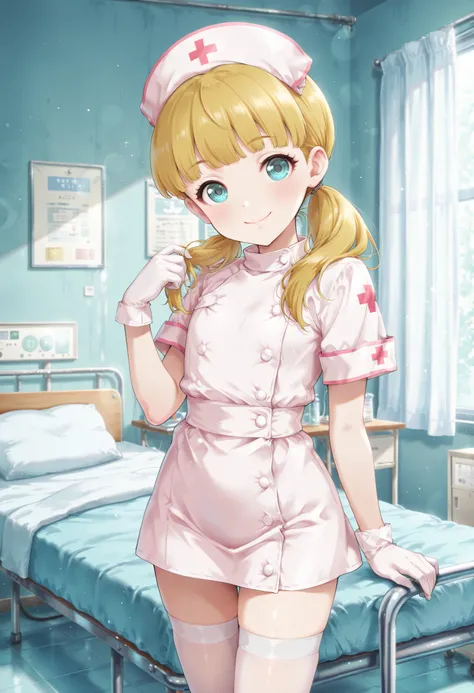 Score_9, score_8_up, score_7_up, source_anime, mary cochran, solo, twintails, blonde hair, aqua eyes, petit, flat chest, (best quality), (high quality), {masterpiece}, extremely delicate and beautiful, ultra-detailed, beautiful detailed eyes, nurse, nurse ...