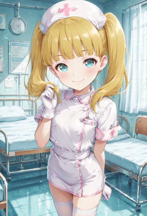 Score_9, score_8_up, score_7_up, source_anime, mary cochran, solo, twintails, blonde hair, aqua eyes, petit, flat chest, (best quality), (high quality), {masterpiece}, extremely delicate and beautiful, ultra-detailed, beautiful detailed eyes, nurse, nurse ...
