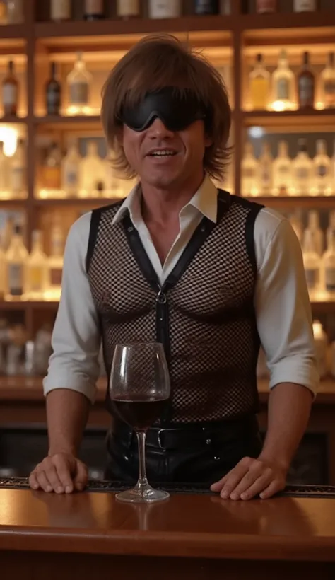 BAR,bar counter,(takuya),sunglasses,The mesh outfit,bartender attire,Wine Glasses, red wine,Smile Yan, male,1man,close-up,dynamic,beautiful,beautiful,colorful,live-action,realistic,safe content (masterpiece, 最High Quality, High Quality, detailed background...