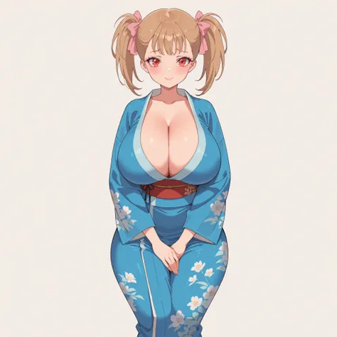 masterpiece, ultra-HD, impressionism, high detail, best quality, very aesthetic, 8K, best quality, beautiful, ultra-high resolution, 32K UHD, 1girl, solo, Rumi, light brown hair, twin pigtails, middle bangs, hair ribbons, pink ribbons, red eyes, eyelashes,...