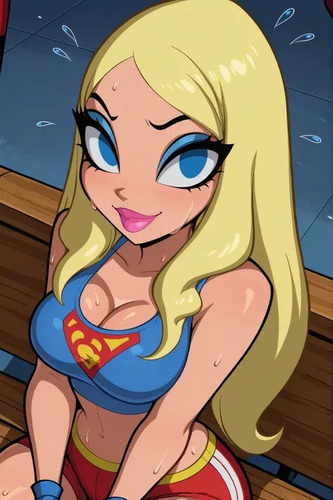 BREAK, score_6_up, score_7_up, score_8_up, score_9, masterpiece, best quality, amazing quality, SGJLA, 1girl, solo, blonde hair, blue eyes, pink lipstick, long hair, makeup, large breasts, busty, cleavage, curvy, athletic, looking at viewer, seducing viewe...