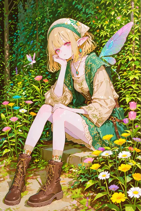 (748cmstyle,ima_AI123,) Tooth faèrie princess. She has tall, thin miniature physique. She has holographic dragonfly wings. She has pale ivory skin and long pointy elf ears. Her eyes are sky-blue. She has long golden-blonde ringlet loose hairstyle decorated...