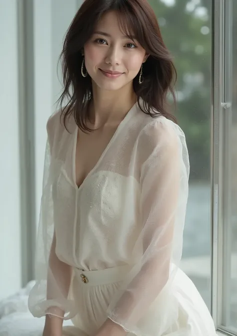 (((1girl,solo))),(Very realistic photo, high resolution, beautiful faces, Full Body,glamorous body) 、Ghost in the Shell Seems Important、Motoko Kusamoto ,Age 32、Photo book shoot、transparency、Powerful pose、Smile