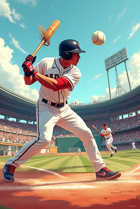 Mookie Betts hitting a home run with a broom stick