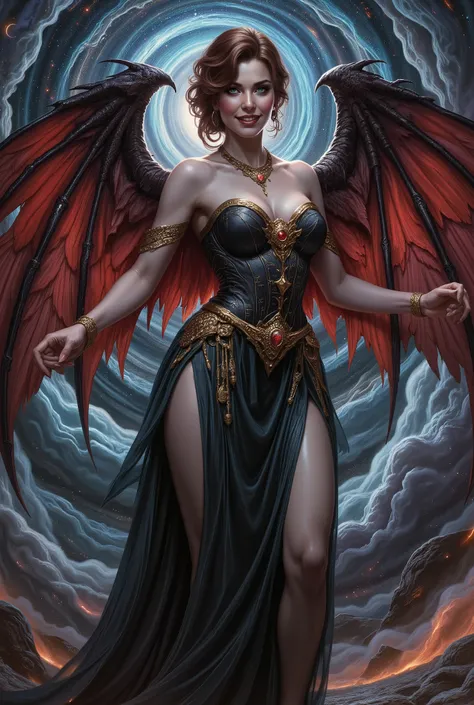   Dreamlike world deep shadows cinematic darkness
underexposed chiaroscuro atmospheric haze
low-key lighting. We find a captivating , pale skinned ravishingly beautiful goddess looking provocative and vibrant with alive, with a curvy physique, adorned in a...