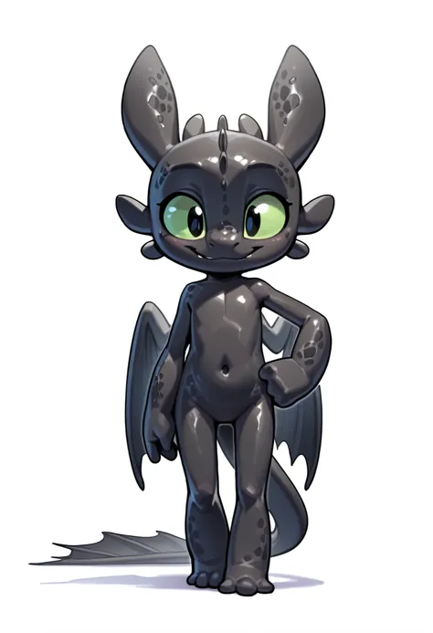 score_9, score_8_up, score_7_up, anthro, masterpiece, best quality, amazing quality, very aesthetic, absurdres, source furry, 1boy, toothless_httyd, dragon, night fury, black scales, wings, tail, claws, full body, feets with three toes, solo, green sclera,...