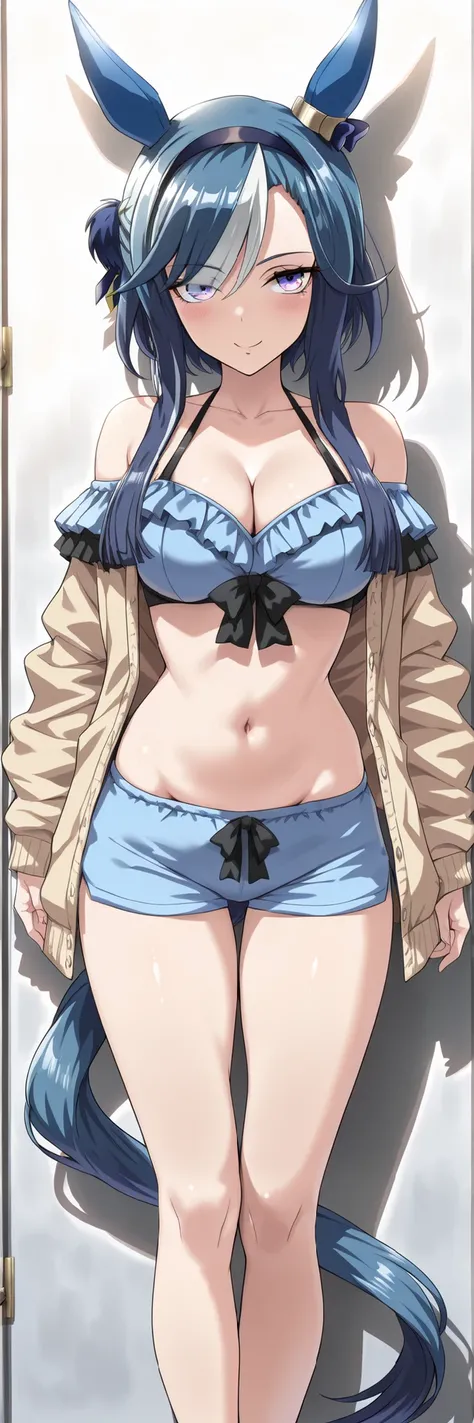 (rating:general, 1girl, admire groove \(umamusume\)), ((masterpiece, athletic, navel, groin, narrowed eyes, looking at viewer), (best quality, ultra detailed, intricate details, hyper detail), radiant skin, sharp focus, amazing quality, shadow, close-up), ...