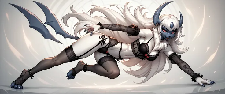 score_9, score_8_up, score_7_up, Pokemon,, Absol, anthro,gothic, lingerie, dynamic pose, full body
