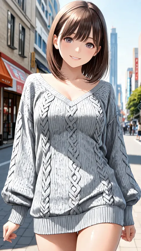 candid street photography style, cute young Japanese woman, sweet and gentle atmosphere, wearing a gray knit top、and emphasizes a rich bust {x}, natural pose, soft smile, Daytime city background, natural light, realistic texture, very detailed, realistic,
...