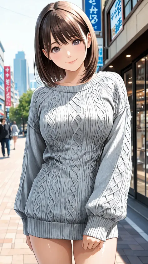 candid street photography style, cute young Japanese woman, sweet and gentle atmosphere, wearing a gray knit top、and emphasizes a rich bust {x}, natural pose, soft smile, Daytime city background, natural light, realistic texture, very detailed, realistic,
...